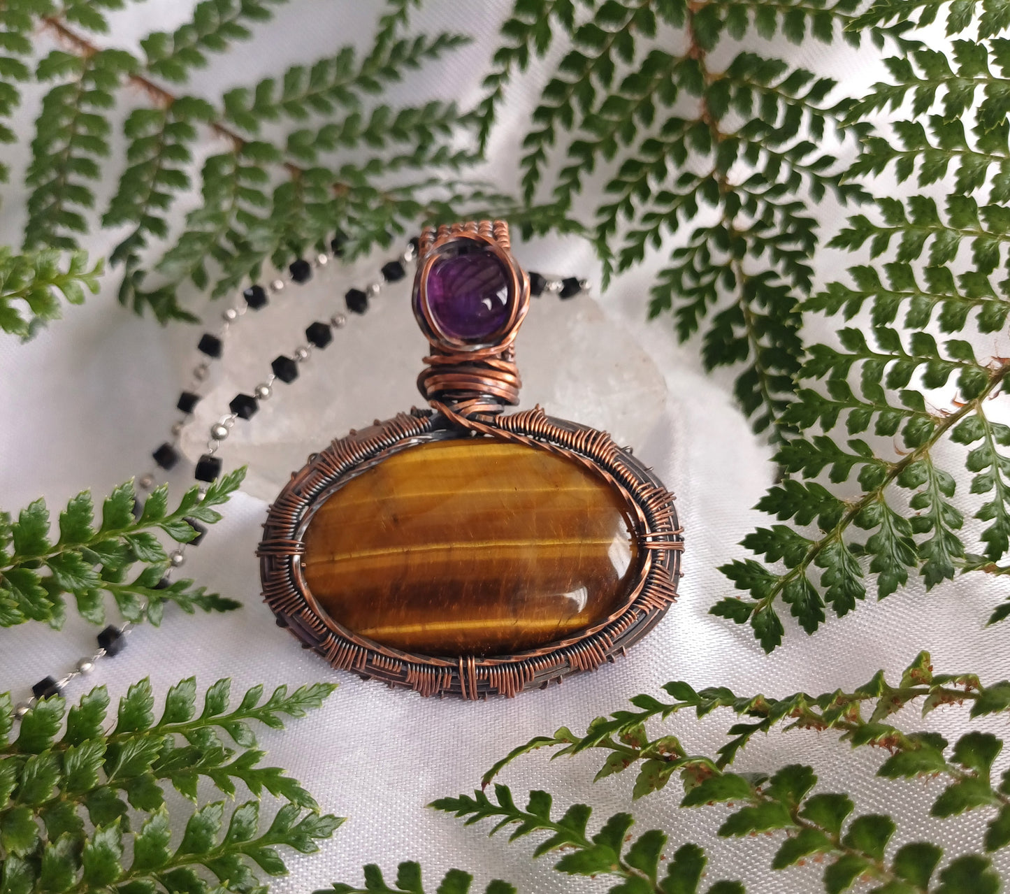 Tiger Eye & Amethyst Pendant