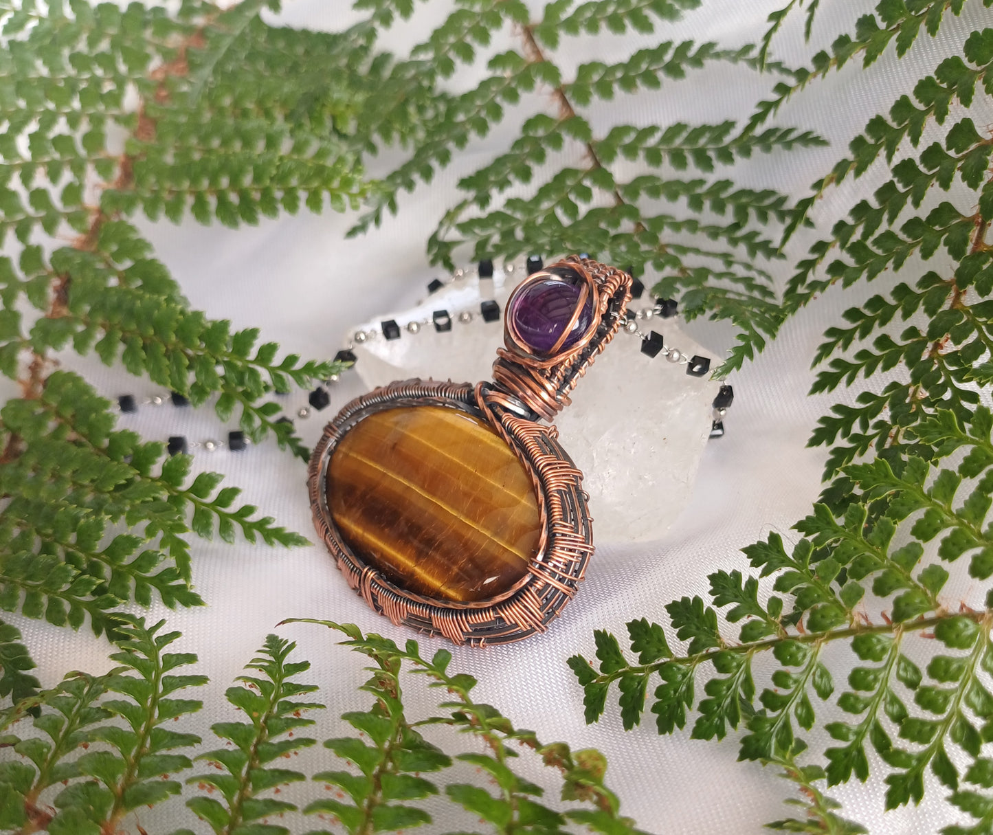 Tiger Eye & Amethyst Pendant
