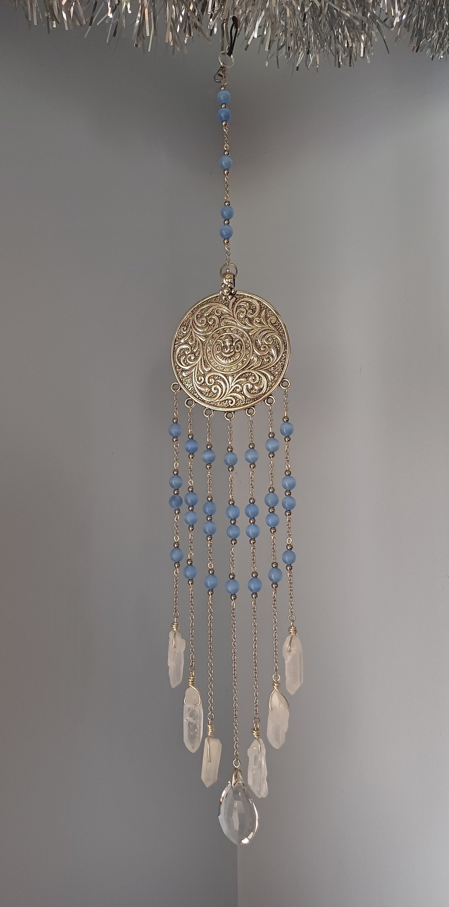 Blue Selenite & Quartz Suncatcher