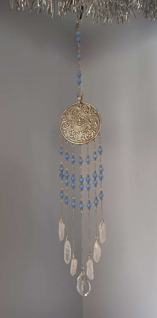 Blue Selenite & Quartz Suncatcher