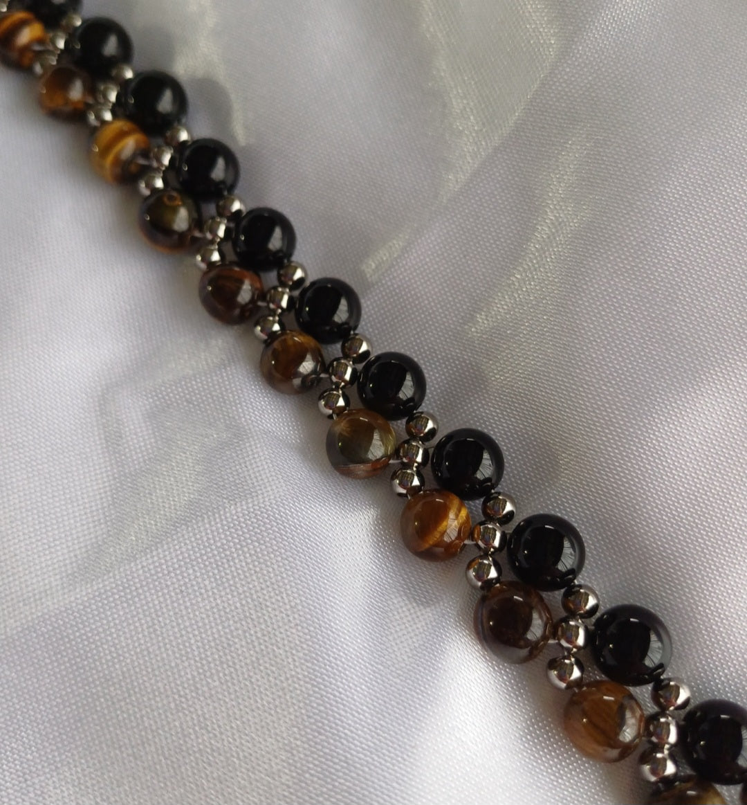 Tiger Eye & Obsidian Bracelet