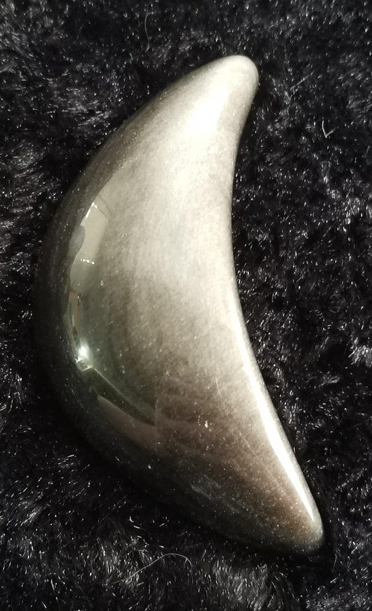 Silver Sheen Obsidian Crescent Moon